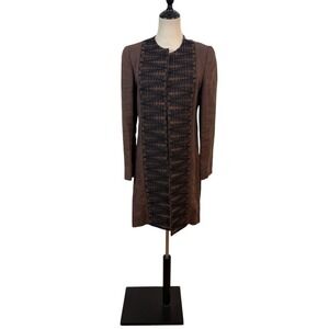 Linda Allard Ellen Tracy Brown Linen Coat Jacket Embroidered Open Front 4 Boho
